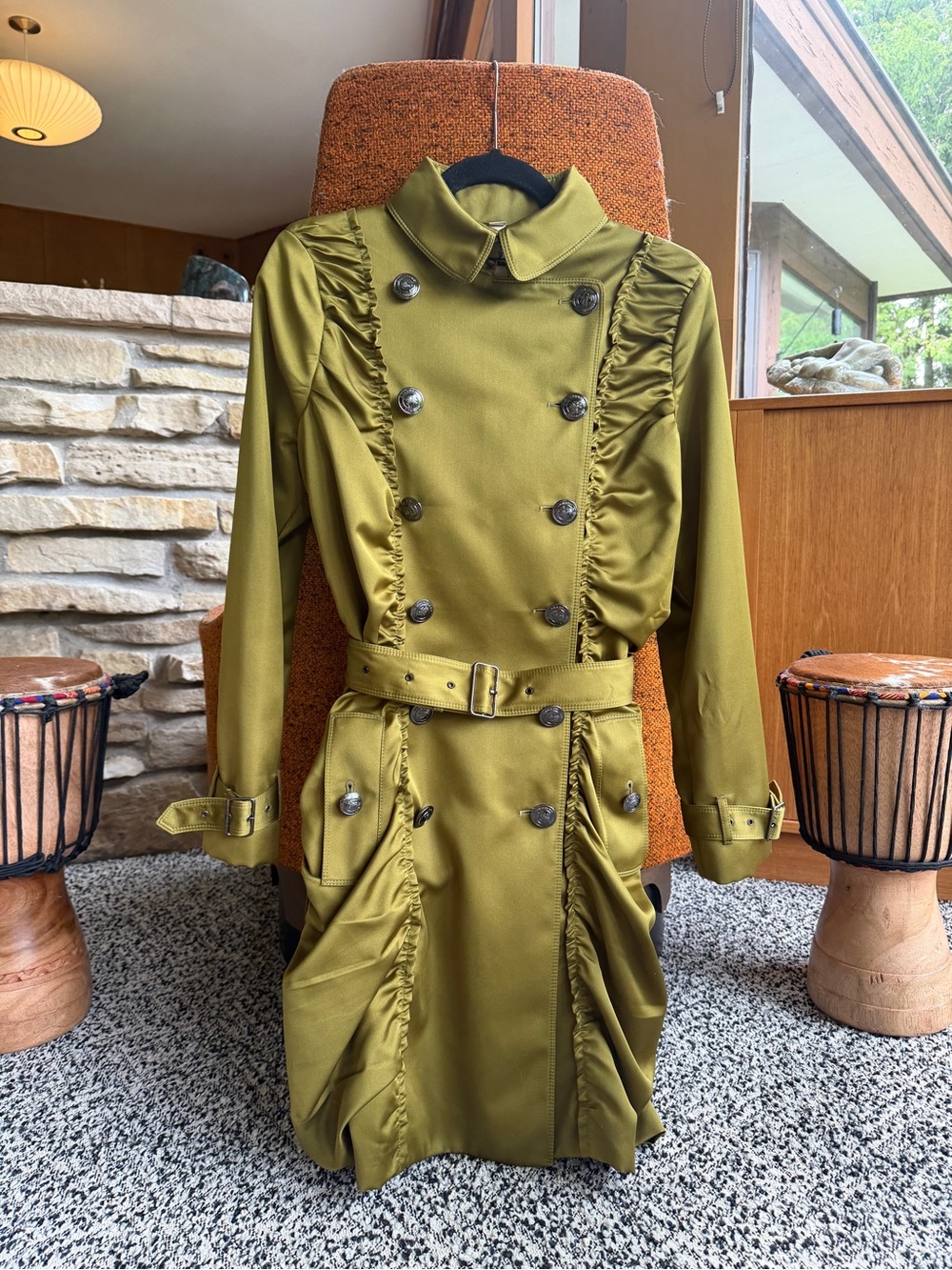 Burberry London Trench Rouched Midi. Bright Caper Green feminine Jacket Coat